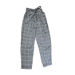 American Eagle Paper Bag XXS Plaid High Waisted Pants Buttons Belted Trousers